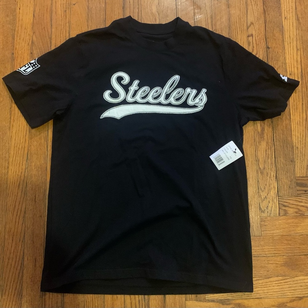Starter Pittsburgh Steelers Script Spell Out Embroidered T-Shirt Mens Large New